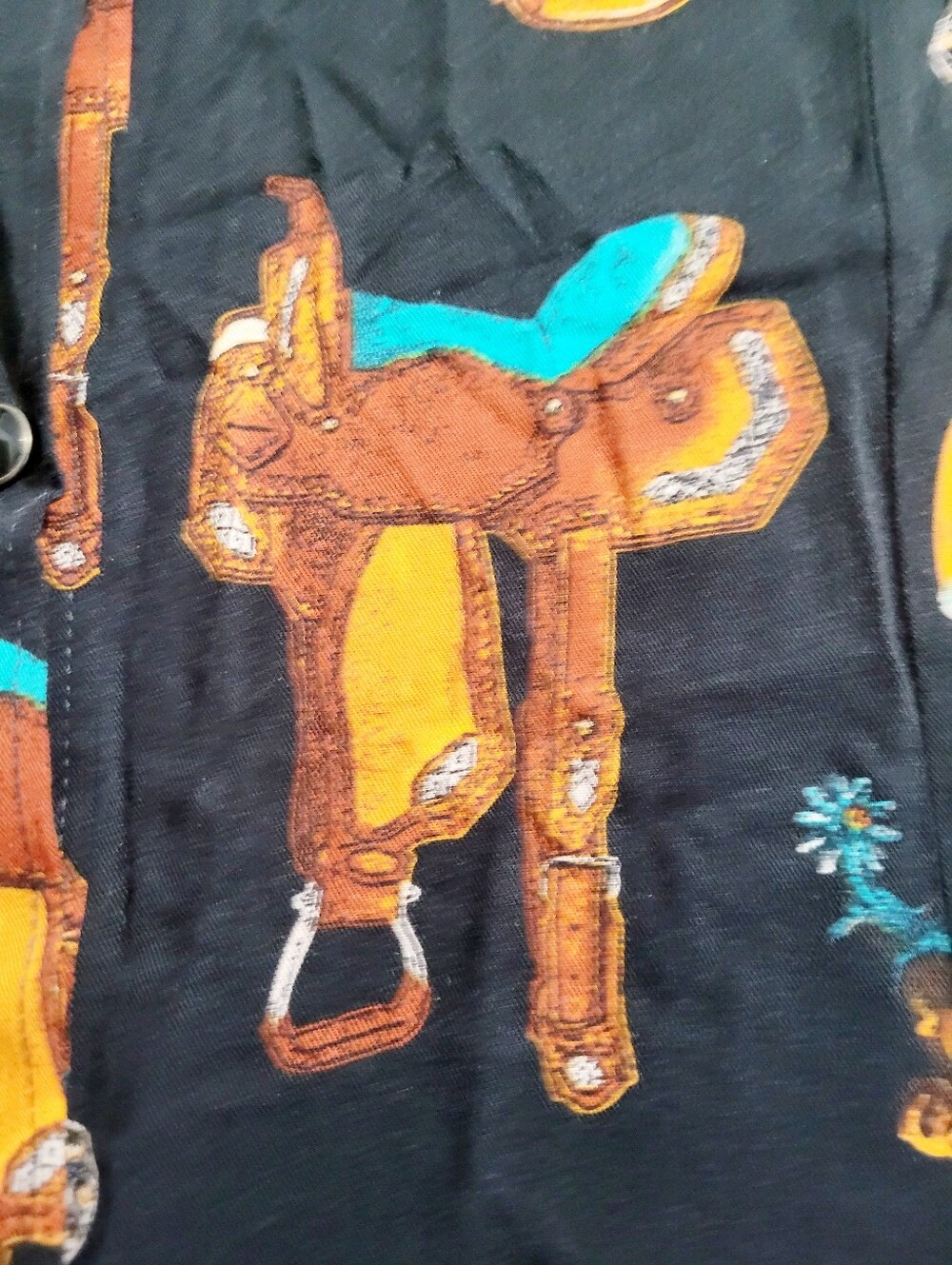 Wrangler Retro Western Saddle Print Snap Button Shirt Women's Large NWT NEW - Picture 11 of 13
